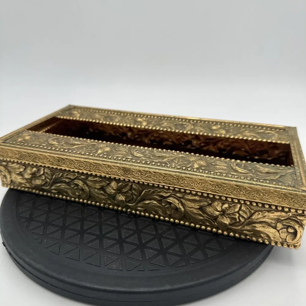 Vintage Stylebuilt Ornate Hollywood Regency Brass Filigree Tissue Box Cover